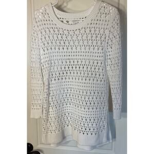 Croft & Barrow White Open-Work Knit High Low Sweater M